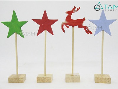 Combo 4 món đồ trang trí Noel bằng gỗ để bàn Vintage XMAS-05